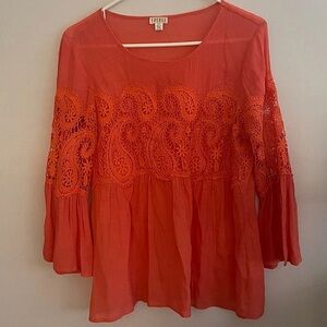 Spense sz Small Dark Orange Boho‎ Lace Tunic